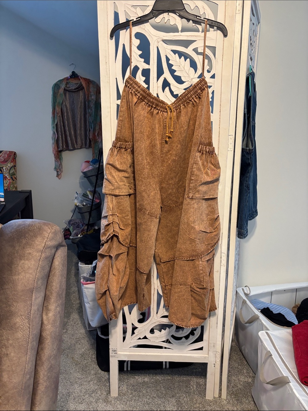 Boho-Cargo Wide Leg Pants  in Brick